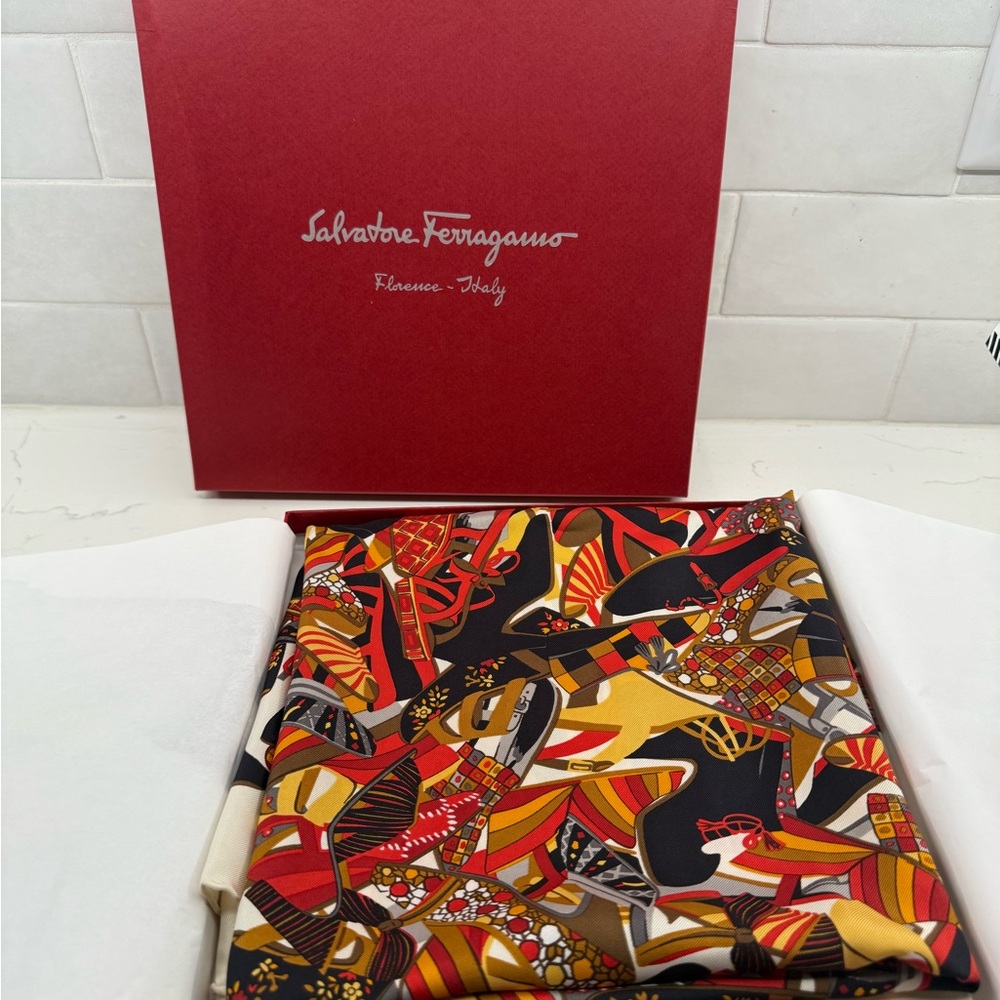 Salvatore Ferragamo Red and Black Silk Scarf